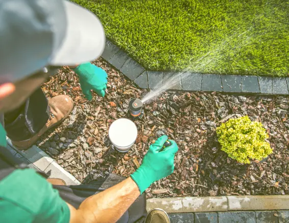 Technician performing Raymore irrigation maintenance